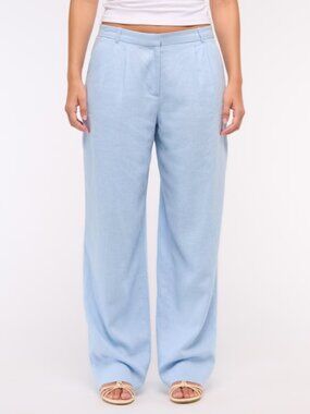 Abercrobie & Fitch Linen-Blend Tailored Ultra Wide-Leg Pant Baby Blue Sz 30 Long